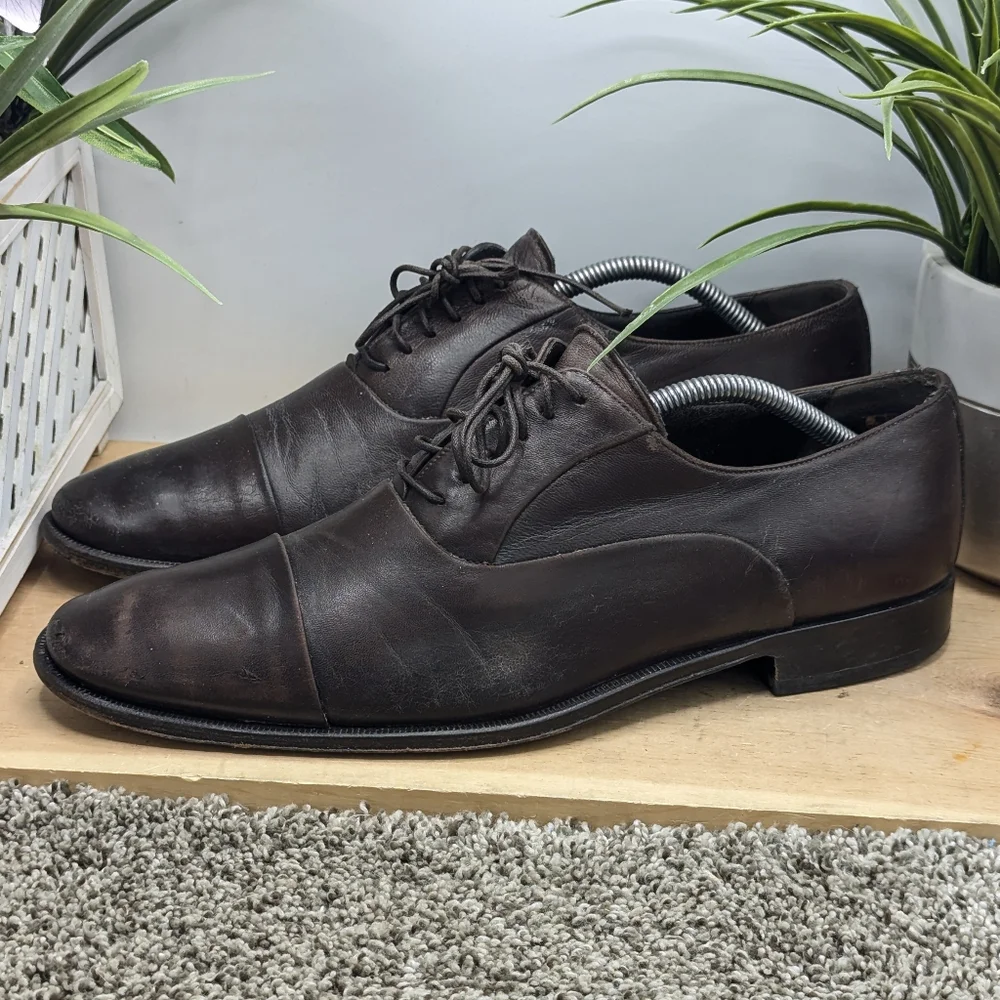 Bruno Magli Locascio Cap Toe Mens Size 10.5M Dress Shoes Brown Leather Italy